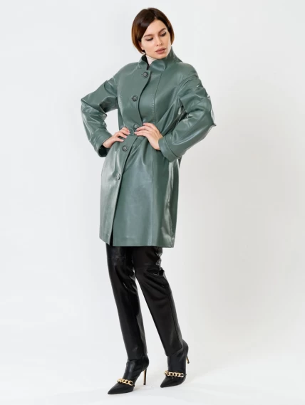 Кожаный комплект женский: Куртка 378 + Брюки 03, оливковый/черный, размер 46, артикул 111158-1