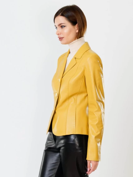 Кожаный женский пиджак 316рс, желтый, размер 44, артикул 91051-5