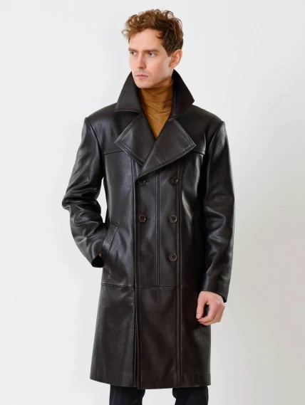 Двубортный мужской кожаный плащ премиум класса Чикаго, коричневый, размер 46, артикул 28500-0
