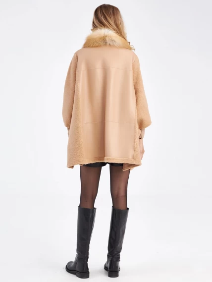 Женская куртка из овчины оверсайз с воротником из меха лисицы премиум класса 2026, бежевая, размер 48, артикул 63540-6