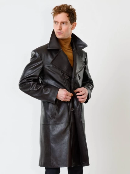 Двубортный мужской кожаный плащ премиум класса Чикаго, коричневый, размер 46, артикул 28500-6
