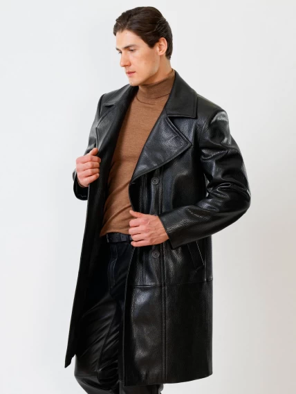 Двубортный мужской кожаный плащ премиум класса Чикаго, черный, размер 52, артикул 21121-1