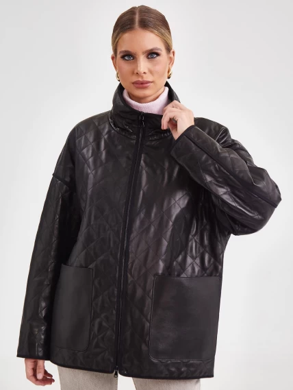 Кожаная женская стеганная куртка премиум класса 3043, черная, размер 46, артикул 23261-0