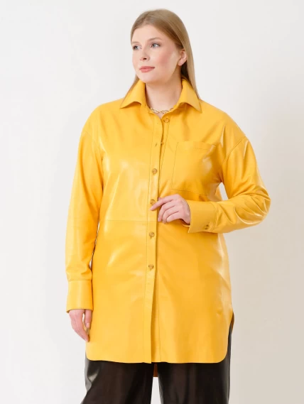 Кожаная женская рубашка с поясом из натуральной кожи 01_2, желтая, размер 44, артикул 91402-0