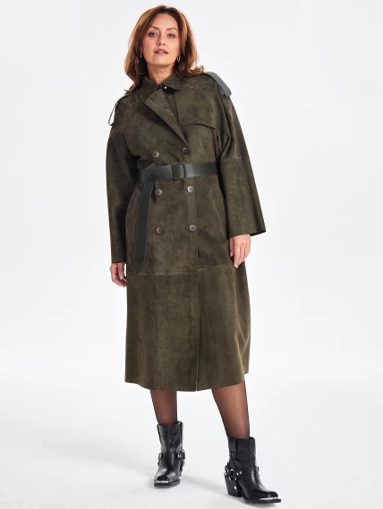 Замшевое двубортное женское пальто френч премиум класса 3070з, хаки, размер 44, артикул 63380-5