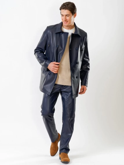 Кожаный комплект мужской: Куртка 538 + Брюки 01, синий, размер 48, артикул 140140-1