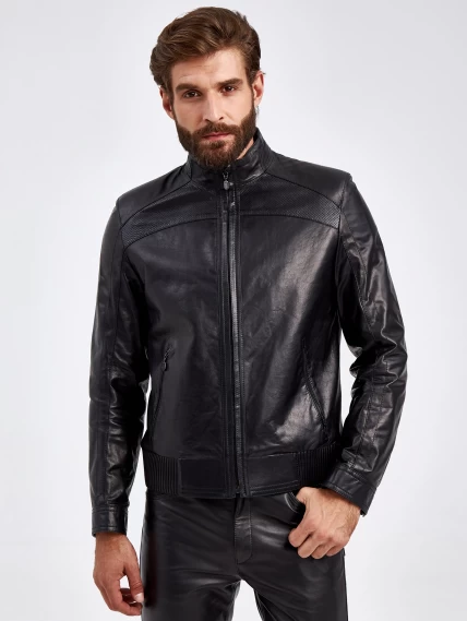Короткая мужская кожаная куртка 531, черная, размер 50, артикул 29140-1