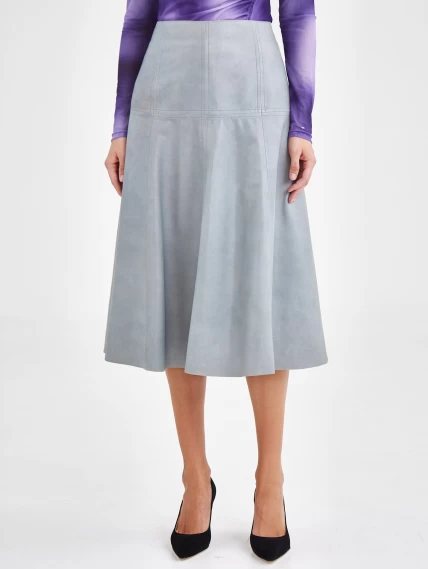 Прямая кожаная женская юбка из натуральной кожи 14, серо-голубая, размер 44, артикул 85960-3