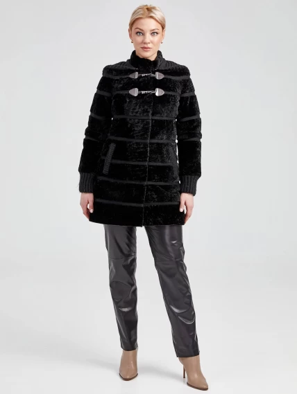 Демисезонный комплект женский: Куртка из астрагана 20мех + Брюки 03, черный, размер 42, артикул 111322-1