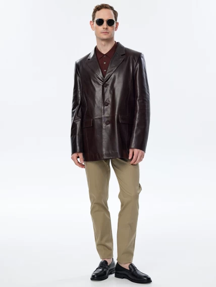 Кожаный пиджак премиум класса для мужчин 557, коричневый, размер 52, артикул 29680-1