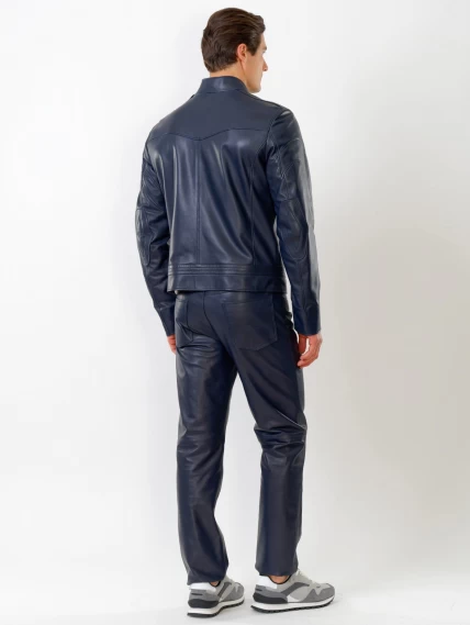 Кожаный комплект мужской: Куртка 506о + Брюки 01, синий, размер 48, артикул 140040-2