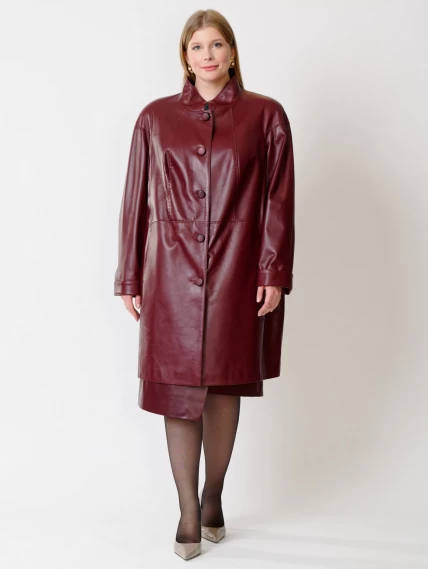 Кожаное пальто женское 378, бордовое, размер 56, артикул 91242-3