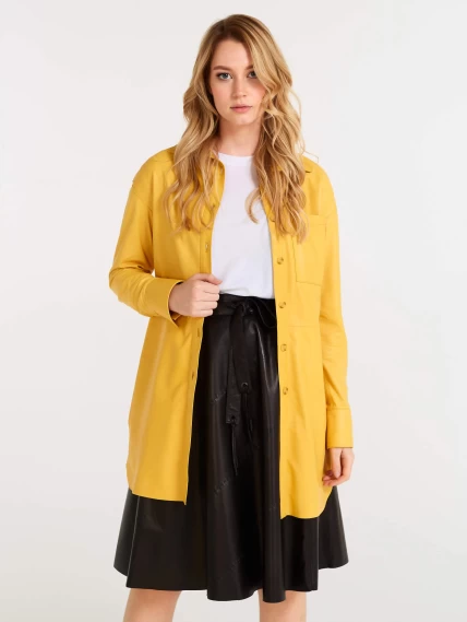 Кожаная женская рубашка с поясом из натуральной кожи 01, желтая, размер 44, артикул 90490-1