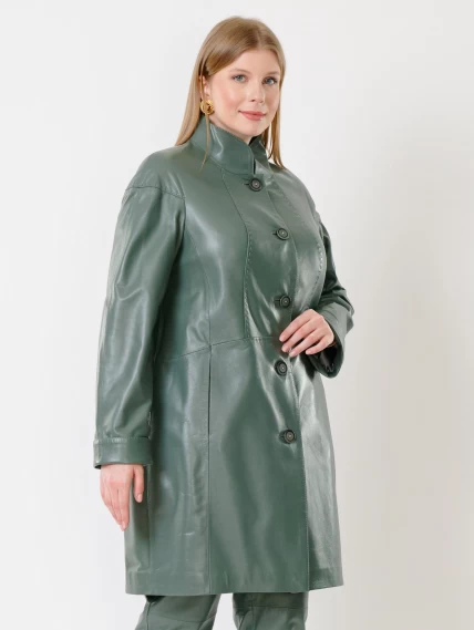 Кожаное пальто женское 378, оливковое, размер 50, артикул 91252-1