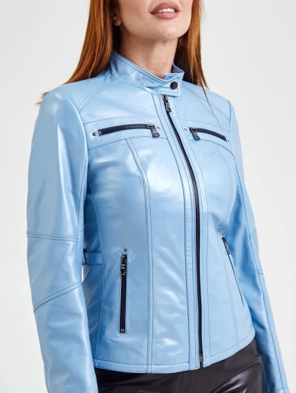 Кожаная куртка женская 301, голубой перламутр, размер 44, артикул 90591-3