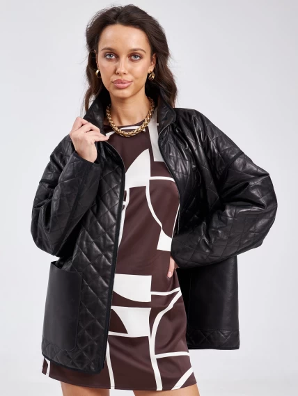 Кожаная женская стеганная куртка премиум класса 3043, черная, размер 46, артикул 23260-4