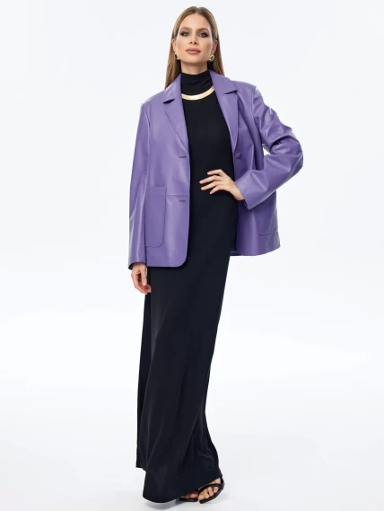 Кожаный женский пиджак премиум класса 3016, сиреневый, размер 52, артикул 91680-1