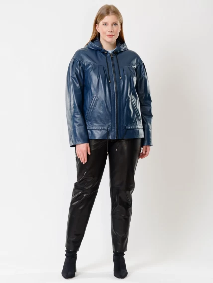 Кожаный комплект женский: Куртка 303 + Брюки 04, синий/черный, размер 50, артикул 111222-0
