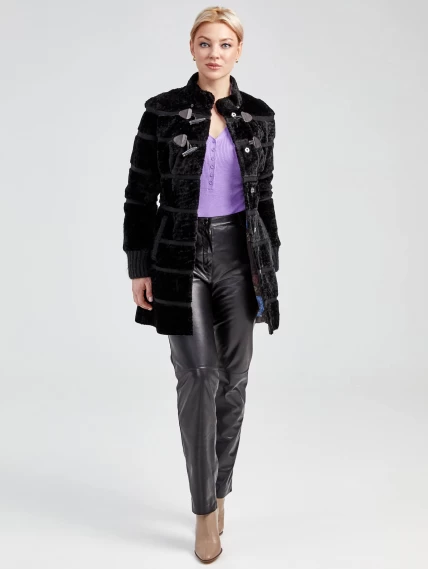 Демисезонный комплект женский: Куртка из астрагана 20мех + Брюки 03, черный, размер 42, артикул 111322-0
