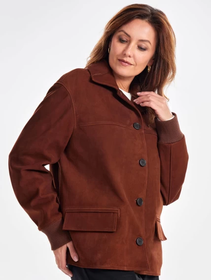 Удлиненная женская кожаная куртка бомбер премиум класса 3065, виски, размер 44, артикул 23780-4
