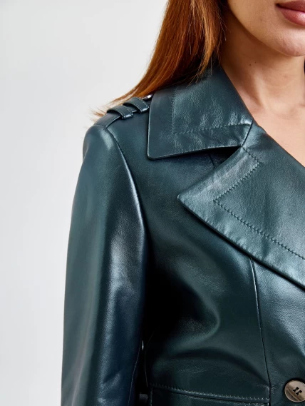 Двубортный кожаный женский пиджак 3014, зеленый, размер 48, артикул 91731-4