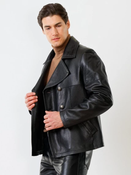 Кожаный комплект мужской: Куртка Клуб + Брюки 01, черный, размер 48, артикул 140210-4