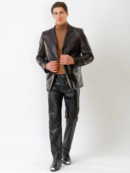 Кожаный костюм мужской: Пиджак 543 + Брюки 01, черный, размер 48, артикул 140160-5