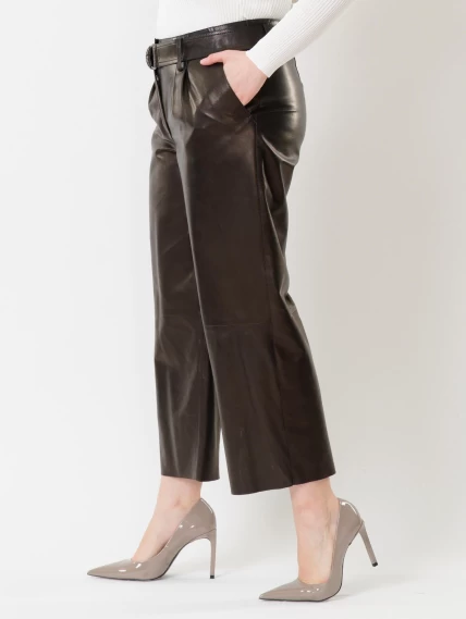 Кожаные укороченные женские брюки из натуральной кожи 05, черные, размер 42, артикул 85402-4