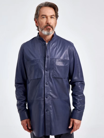 Рубашка из натуральной кожи премиум класса для мужчин 01, синяя, размер 48, артикул 130020-0