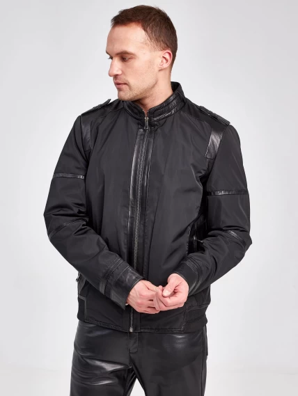 Текстильная мужская куртка бомбер с кожаными отделками 07210, черная, размер 50, артикул 40930-3
