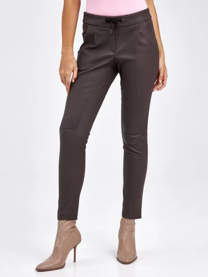 Кожаные женские брюки из натуральной кожи 07, коричневые, размер 44, артикул 85610-1