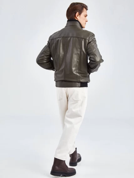 Кожаная куртка бомбер мужская премиум класса 521, оливковая, размер 50, артикул 29030-6