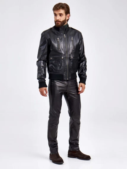 Кожаная куртка бомбер мужская Роми М, черная, размер 50, артикул 29410-5