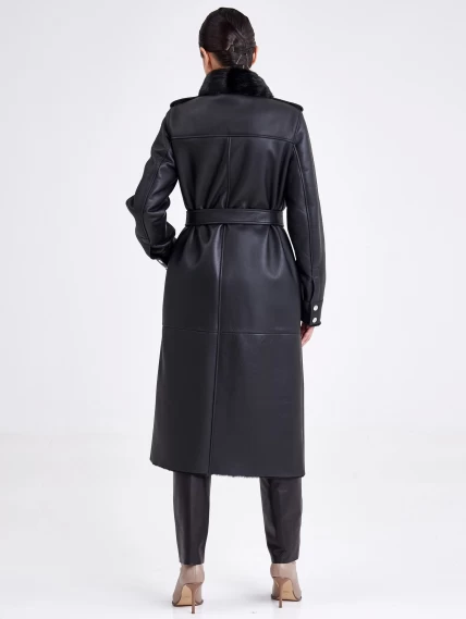 Женское пальто рубашка с воротником из меха норки премиум класса 2016, черная, размер 44, артикул 63620-6