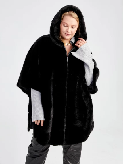 Зимний комплект женский: Шуба из меха норки Эмма + Брюки 04, черный, размер 62, артикул 111312-4
