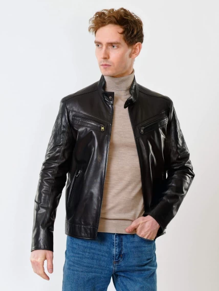 Кожаная куртка мужская 546, черная, размер 50, артикул 28520-0