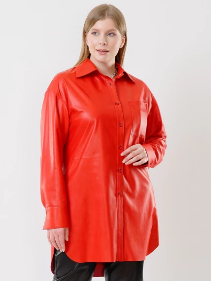 Женская кожаная рубашка с поясом из натуральной кожи 01_1, красная, размер 46, артикул 91451-2