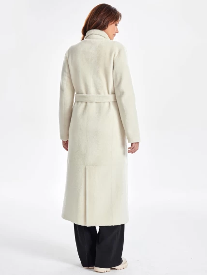 Длинное двубортное женское пальто из меховой овчины премиум класса 2047, белое, размер 48, артикул 63280-4