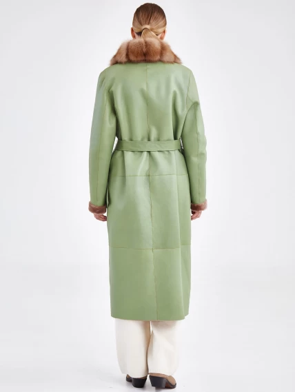Женское пальто с воротником из меха куницы премиум класса 2007, оливковое, размер 46, артикул 63670-6