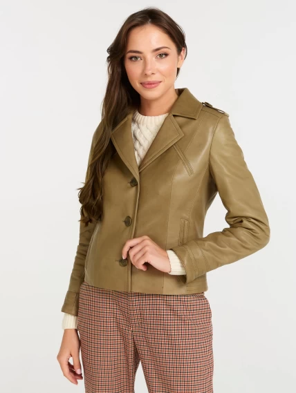 Короткая женская кожаная куртка пиджак 304, серо-коричневая, размер 44, артикул 90560-0