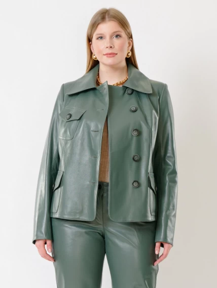 Кожаная куртка пиджак женская 302, оливковый, размер 48, артикул 91181-0