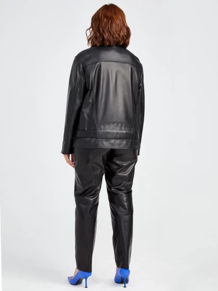 Кожаная женская куртка косуха с поясом 3013, черная, размер 48, артикул 91561-4