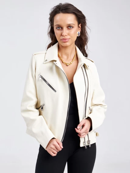 Кожаная женская куртка косуха премиум класса 3036, белая, размер 46, артикул 23170-1