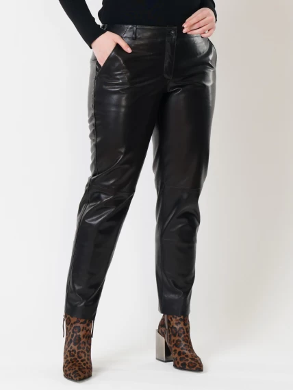 Кожаные зауженные женские брюки из натуральной кожи 03, черные, размер 50, артикул 85501-6
