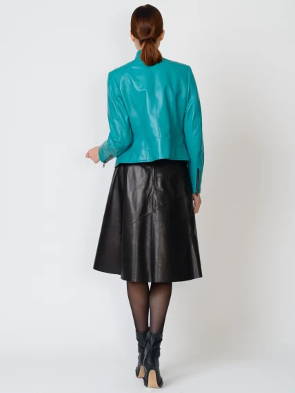 Кожаный комплект женский: Куртка 300 + Юбка 01рс, бирюзовый/черный, размер 44, артикул 111172-2