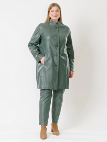 Кожаное пальто женское 378, оливковое, размер 50, артикул 91252-3