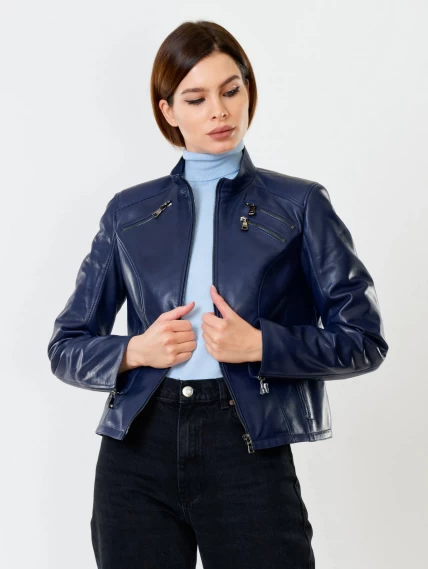 Кожаная куртка женская 3004, синяя, размер 44, артикул 91020-1