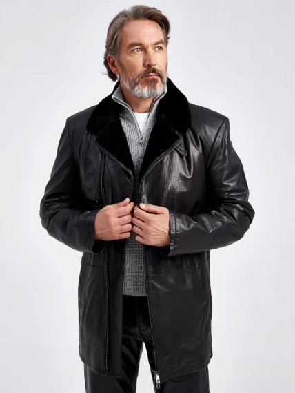 Зимняя мужская кожаная куртка на подкладке из овчины 5358, черная, размер 46, артикул 40630-3