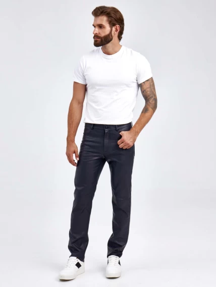 Мужские брюки из натуральной кожи премиум класса 01, синие, размер 48, артикул 120022-2