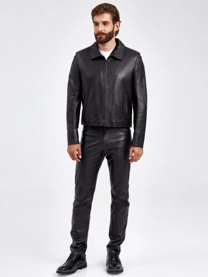 Короткая мужская кожаная куртка 2010-9, черная, размер 46, артикул 29250-5